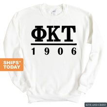 Load image into Gallery viewer, Phi Kappa Tau Sweatshirt - Phi Tau Black Letters Crewneck Sweatshirt - Kite and Crest