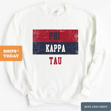Load image into Gallery viewer, Phi Kappa Tau Sweatshirt - Phi Tau Colorful Stripe Crewneck Sweatshirt - Kite and Crest