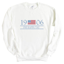 Load image into Gallery viewer, Phi Kappa Tau Sweatshirt - Phi Tau Flag Year Crewneck Sweatshirt - Kite and Crest