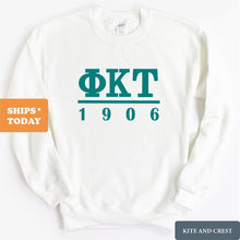 Load image into Gallery viewer, Phi Kappa Tau Sweatshirt - Phi Tau Lettered Basic Crewneck Sweatshirt - Kite and Crest