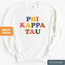 Load image into Gallery viewer, Phi Kappa Tau Sweatshirt - Phi Tau Retro Letters Crewneck Sweatshirt - Kite and Crest