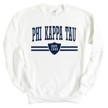 Load image into Gallery viewer, Phi Kappa Tau Sweatshirt - Phi Tau Striped Shield Crewneck Sweatshirt - Kite and Crest