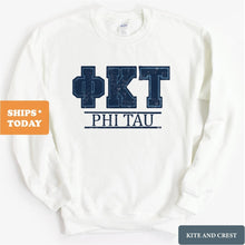 Load image into Gallery viewer, Phi Kappa Tau Sweatshirt - Phi Tau Washed Letters Crewneck Sweatshirt - Kite and Crest