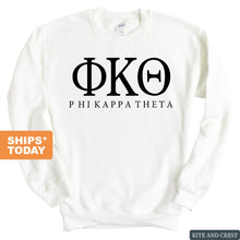 Load image into Gallery viewer, Phi Kappa Theta Block Letter Sweatshirt - Fraternity Crewneck Sweatshirt - Kite and Crest