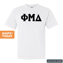 Load image into Gallery viewer, Phi Mu Delta Basic Black Letters Comfort Colors T-Shirt - Fraternity Tee - Kite and Crest