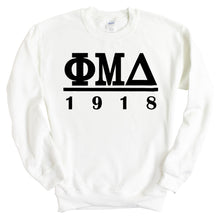 Load image into Gallery viewer, Phi Mu Delta Black Letter Sweatshirt - Fraternity Crewneck Sweatshirt - Kite and Crest