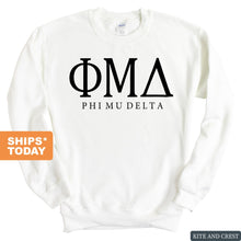 Load image into Gallery viewer, Phi Mu Delta Block Letter Sweatshirt - Fraternity Crewneck Sweatshirt - Kite and Crest