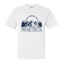 Load image into Gallery viewer, Phi Mu Delta Epic Mountains Comfort Colors T-Shirt - Fraternity Tee - Kite and Crest