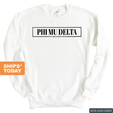 Load image into Gallery viewer, Phi Mu Delta Fraternal Block Sweatshirt - Fraternity Crewneck Sweatshirt - Kite and Crest