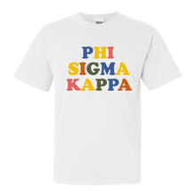 Load image into Gallery viewer, Phi Sigma Kappa Comfort Colors T-Shirt - Phi Sig Retro Letters Shirt - Kite and Crest