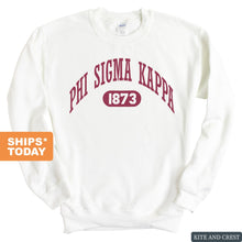 Load image into Gallery viewer, Phi Sigma Kappa Sweatshirt - Phi Sig Large Athletic Crewneck Sweatshirt - Kite and Crest