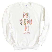 Load image into Gallery viewer, Phi Sigma Pi Pastel Stencil Sweatshirt - Fraternity Crewneck Sweatshirt - Kite and Crest