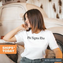 Load image into Gallery viewer, Phi Sigma Rho Black Written T-shirt - Kite and Crest