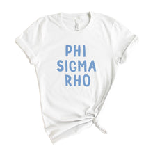 Load image into Gallery viewer, Phi Sigma Rho Blue Bubble Letters T-shirt - Kite and Crest