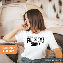 Load image into Gallery viewer, Phi Sigma Sigma Established Sorority T-Shirt Shirt Tee - Kite and Crest