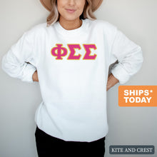Load image into Gallery viewer, Phi Sigma Sigma Sweatshirt - Phi Sig Cute Letters Crewneck Sweatshirt - Kite and Crest