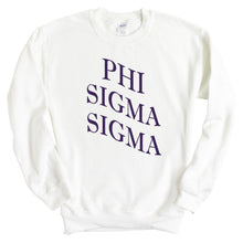 Load image into Gallery viewer, Phi Sigma Sigma Sweatshirt | Phi Sig Large and Wavy Letters Crewneck Sweatshirt | Phi Sigma Sigma Sorority Gift Idea - Kite and Crest