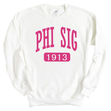 Load image into Gallery viewer, Phi Sigma Sigma Sweatshirt | Phi Sig Large Established Crewneck Sweatshirt | Phi Sigma Sigma Sorority Gift Idea - Kite and Crest