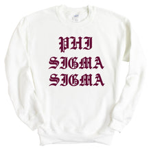 Load image into Gallery viewer, Phi Sigma Sigma Sweatshirt | Phi Sig Old Type Written Crewneck Sweatshirt | Phi Sigma Sigma Sorority Gift Idea - Kite and Crest