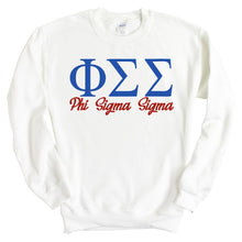 Load image into Gallery viewer, Phi Sigma Sigma Sweatshirt | Phi Sig Red and Blue Crewneck Sweatshirt | Phi Sigma Sigma Sorority Gift Idea - Kite and Crest