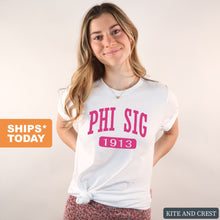 Load image into Gallery viewer, Phi Sigma Sigma T-Shirt | Phi Sig Large Established Shirt | Phi Sigma Sigma Sorority Gift Idea - Kite and Crest