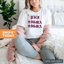 Load image into Gallery viewer, Phi Sigma Sigma T-Shirt | Phi Sig Old Type Written Shirt | Phi Sigma Sigma Sorority Gift Idea - Kite and Crest