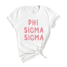 Load image into Gallery viewer, Phi Sigma Sigma T-Shirt | Phi Sig Pink Bubble Letters Shirt | Phi Sigma Sigma Sorority Gift Idea - Kite and Crest
