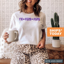 Load image into Gallery viewer, Phi Sigma Sigma T-Shirt | Phi Sig Rock Star Shirt | Phi Sigma Sigma Sorority Gift Idea - Kite and Crest