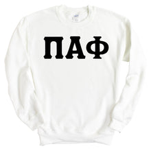 Load image into Gallery viewer, Pi Alpha Phi Basic Black Letters Sweatshirt - Fraternity Crewneck Sweatshirt - Kite and Crest