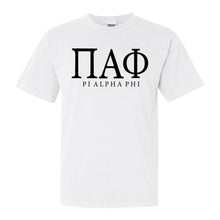Load image into Gallery viewer, Pi Alpha Phi Block Letter Comfort Colors T-Shirt - Fraternity Tee - Kite and Crest