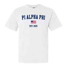 Load image into Gallery viewer, Pi Alpha Phi USA Flag Comfort Colors T-Shirt - Fraternity Tee - Kite and Crest