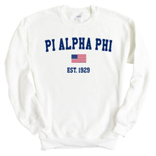 Load image into Gallery viewer, Pi Alpha Phi USA Flag Sweatshirt - Fraternity Crewneck Sweatshirt - Kite and Crest