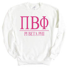 Load image into Gallery viewer, Pi Beta Phi (Pi Phi) Big Letters Sorority Crewneck Sweatshirt - Kite and Crest