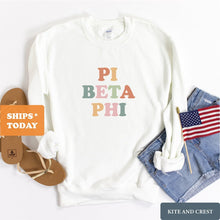 Load image into Gallery viewer, Pi Beta Phi (Pi Phi) Bright and Colorful Sorority Crewneck Sweatshirt - Kite and Crest