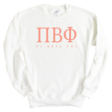 Load image into Gallery viewer, Pi Beta Phi Sweatshirt | Pi Phi Colored Block Letters Crewneck Sweatshirt | Pi Beta Phi Sorority Gift Idea - Kite and Crest