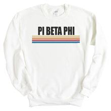 Load image into Gallery viewer, Pi Beta Phi Sweatshirt | Pi Phi Colorful Stripes Crewneck Sweatshirt | Pi Beta Phi Sorority Gift Idea - Kite and Crest