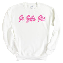 Load image into Gallery viewer, Pi Beta Phi Sweatshirt | Pi Phi Neon Pink Colored Crewneck Sweatshirt | Pi Beta Phi Sorority Gift Idea - Kite and Crest