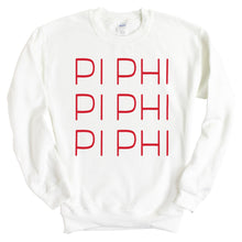 Load image into Gallery viewer, Pi Beta Phi Sweatshirt | Pi Phi Red and Stacked Crewneck Sweatshirt | Pi Beta Phi Sorority Gift Idea - Kite and Crest