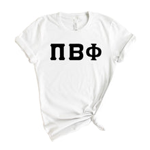 Load image into Gallery viewer, Pi Beta Phi T-Shirt | Pi Phi Basic Black Letters Shirt | Pi Beta Phi Sorority Gift Idea - Kite and Crest