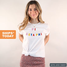 Load image into Gallery viewer, Pi Beta Phi T-Shirt | Pi Phi Circular Colorful Shirt | Pi Beta Phi Sorority Gift Idea - Kite and Crest