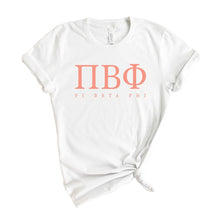 Load image into Gallery viewer, Pi Beta Phi T-Shirt | Pi Phi Colored Block Letters Shirt | Pi Beta Phi Sorority Gift Idea - Kite and Crest