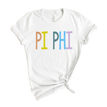 Load image into Gallery viewer, Pi Beta Phi T-shirt - Pi Phi Colorful Lined Tee - Kite and Crest