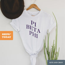Load image into Gallery viewer, Pi Beta Phi T-Shirt | Pi Phi Large and Wavy Letters Shirt | Pi Beta Phi Sorority Gift Idea - Kite and Crest