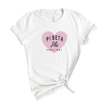 Load image into Gallery viewer, Pi Beta Phi T-Shirt | Pi Phi Pink Heart Shirt | Pi Beta Phi Sorority Gift Idea - Kite and Crest