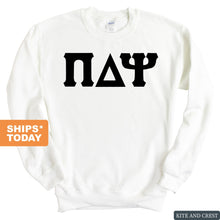 Load image into Gallery viewer, Pi Delta Psi Basic Black Letters Sweatshirt - Fraternity Crewneck Sweatshirt - Kite and Crest