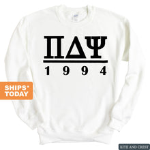 Load image into Gallery viewer, Pi Delta Psi Black Letter Sweatshirt - Fraternity Crewneck Sweatshirt - Kite and Crest