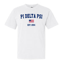 Load image into Gallery viewer, Pi Delta Psi USA Flag Comfort Colors T-Shirt - Fraternity Tee - Kite and Crest