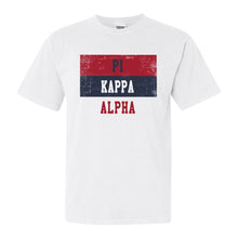 Load image into Gallery viewer, Pi Kappa Alpha Comfort Colors T-Shirt - PIKE Colorful Stripe Shirt - Kite and Crest