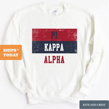Load image into Gallery viewer, Pi Kappa Alpha Sweatshirt - PIKE Colorful Stripe Crewneck Sweatshirt - Kite and Crest