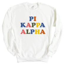 Load image into Gallery viewer, Pi Kappa Alpha Sweatshirt - PIKE Retro Letters Crewneck Sweatshirt - Kite and Crest